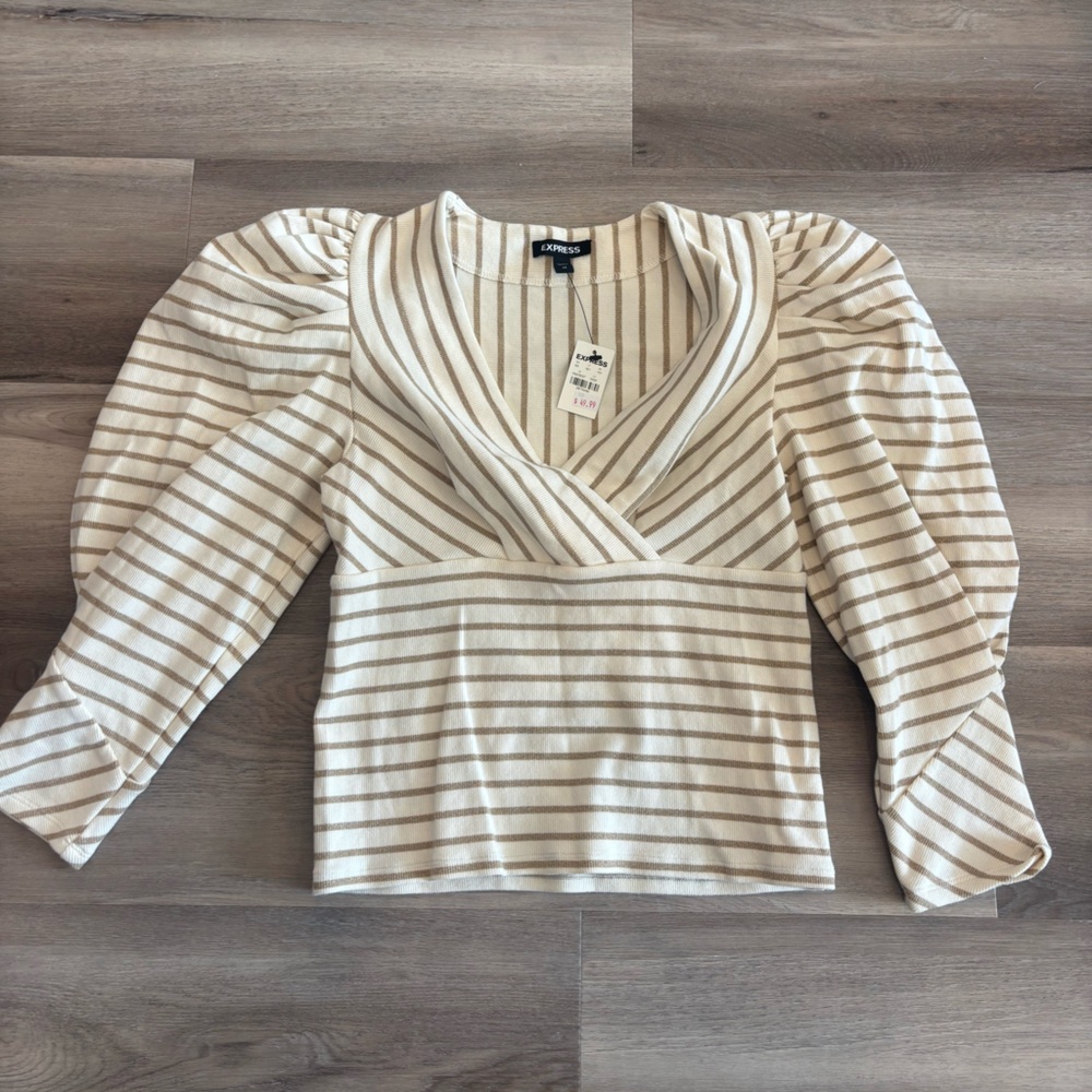 Express Cream and Tan Striped Top
